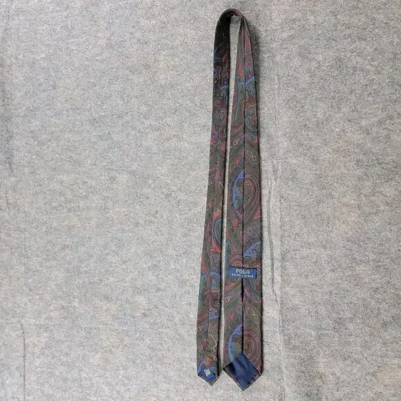 Polo Ralph Lauren Silk Slim Skinny Neck Tie Paisley Multicolor Italy Hand Made